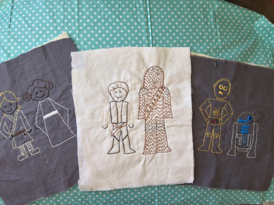 Star Wars Luke, Leia, Han Solo, Chewbacca, C3PO, and R2D2 hand embroidery free printable